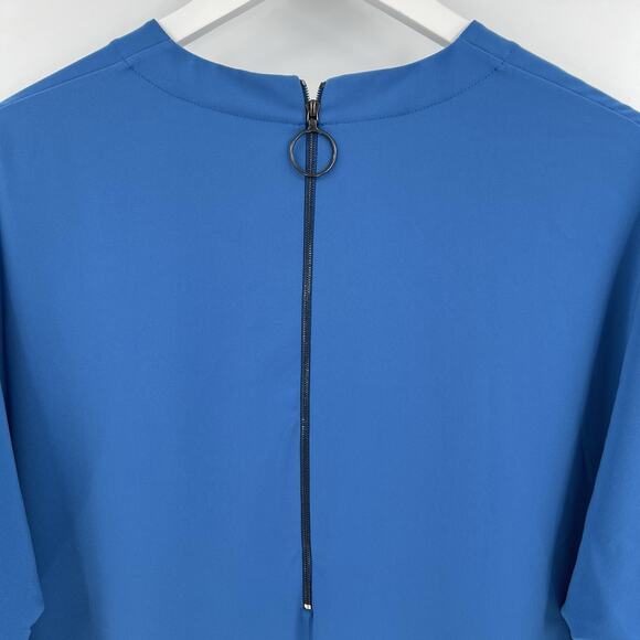 Akris Punto Drop Waist Pleated Front Mini Dress Blue Short Sleeves Zip Size 12 - Picture 7 of 12